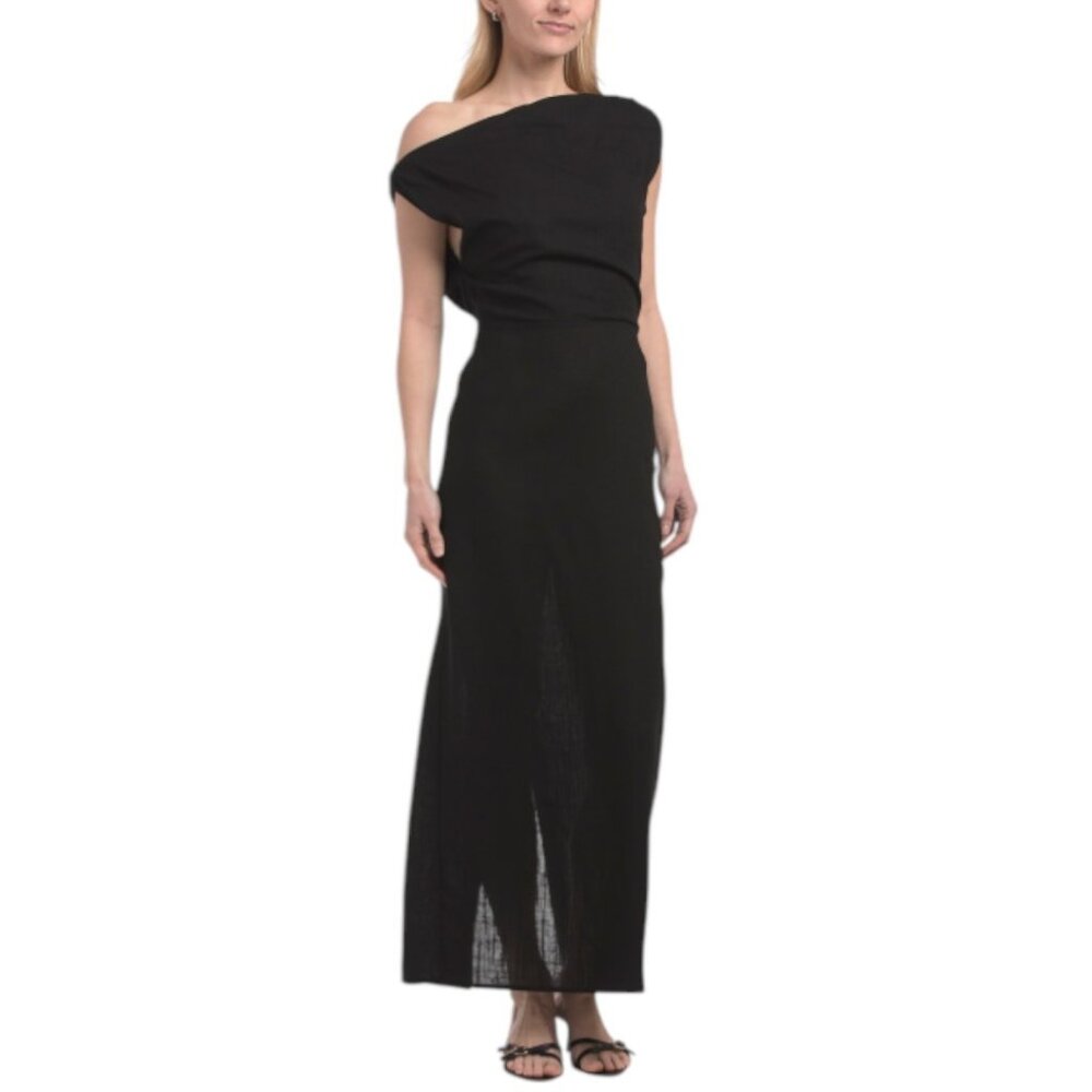 WHITE CLOSET Linen Blend One Shoulder Maxi Dress